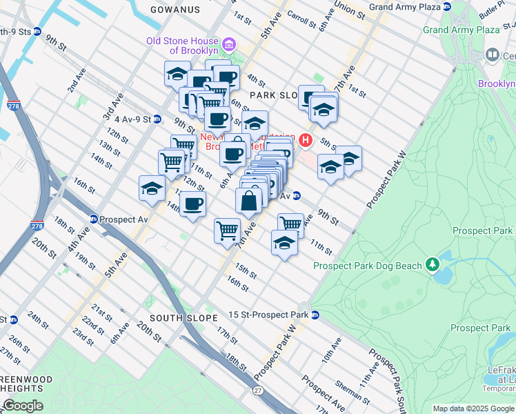 map of restaurants, bars, coffee shops, grocery stores, and more near 516 10th Street in Brooklyn