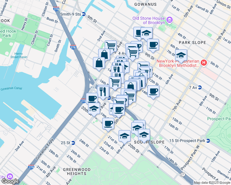 map of restaurants, bars, coffee shops, grocery stores, and more near in Brooklyn