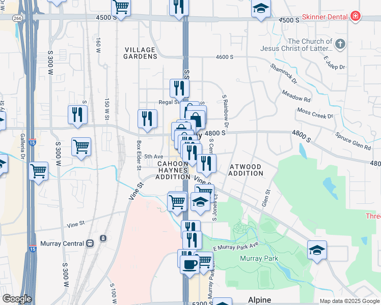 map of restaurants, bars, coffee shops, grocery stores, and more near 4861 South State Street in Murray