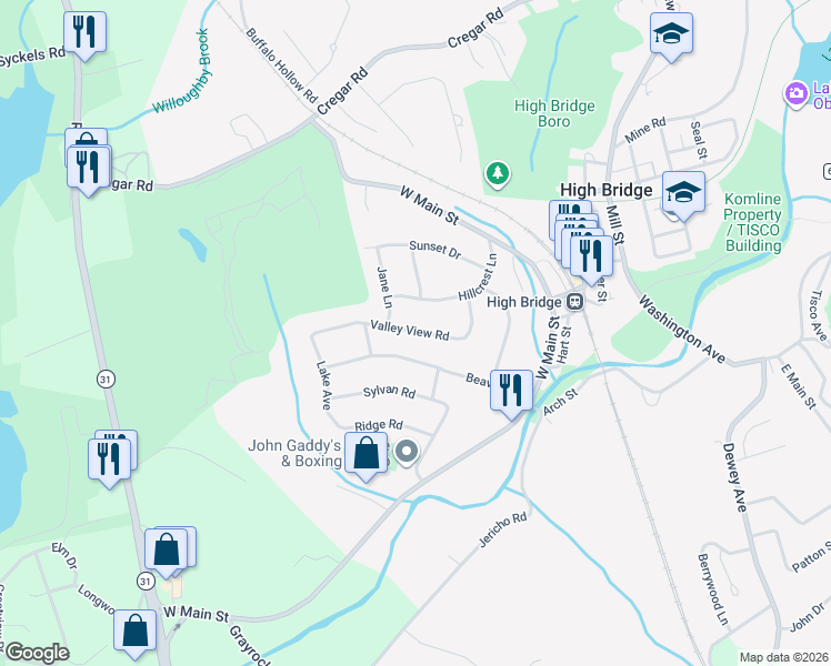 map of restaurants, bars, coffee shops, grocery stores, and more near 22 Hillcrest Lane in High Bridge