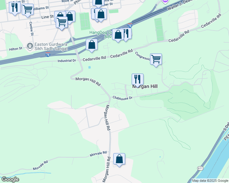 map of restaurants, bars, coffee shops, grocery stores, and more near 913 Eden Terrace in Easton