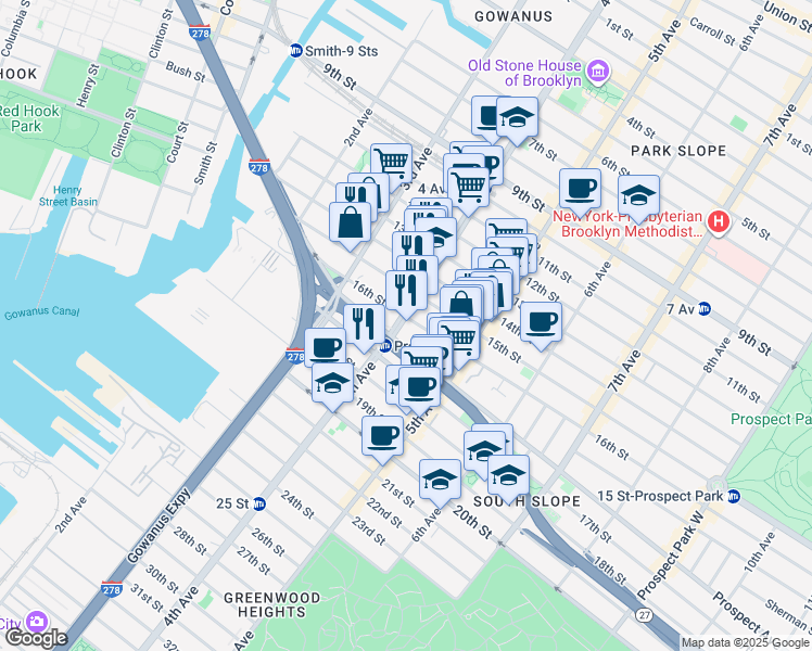 map of restaurants, bars, coffee shops, grocery stores, and more near in Brooklyn