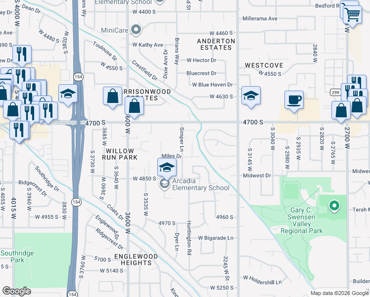 map of restaurants, bars, coffee shops, grocery stores, and more near 4773 Simper Lane in Salt Lake City