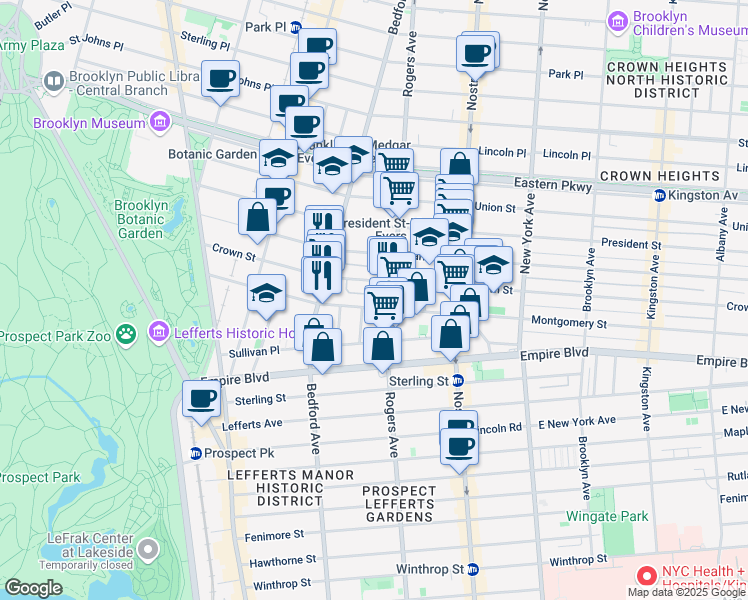 map of restaurants, bars, coffee shops, grocery stores, and more near 307 Montgomery Street in Brooklyn