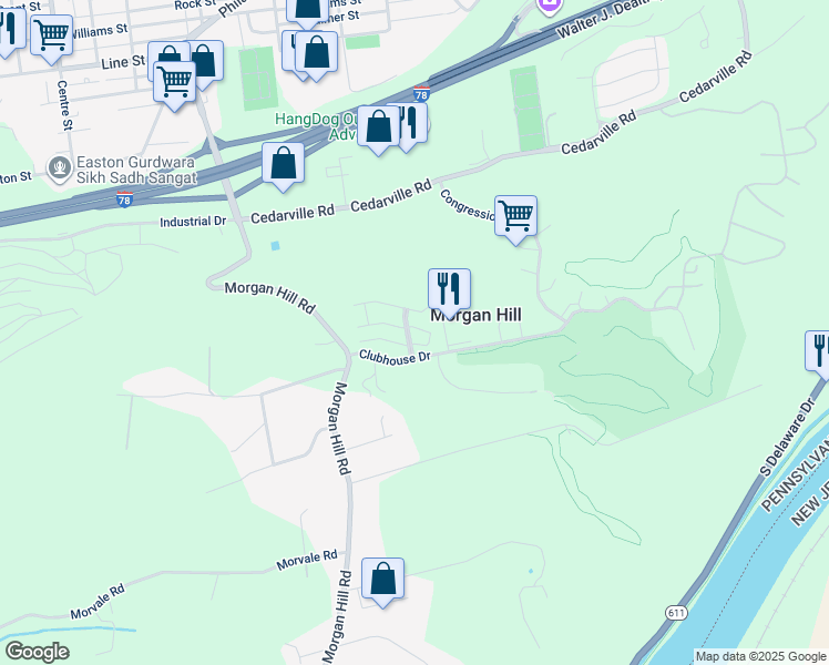 map of restaurants, bars, coffee shops, grocery stores, and more near 708 Eden Terrace in Easton