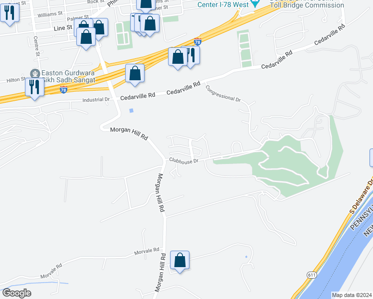 map of restaurants, bars, coffee shops, grocery stores, and more near 815 Eden Terrace in Easton