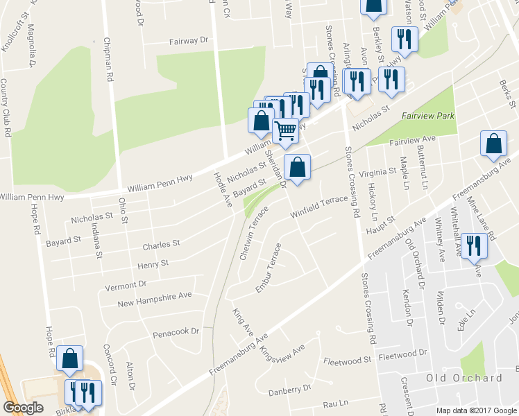 map of restaurants, bars, coffee shops, grocery stores, and more near 4313 Chetwin Terrace in Easton