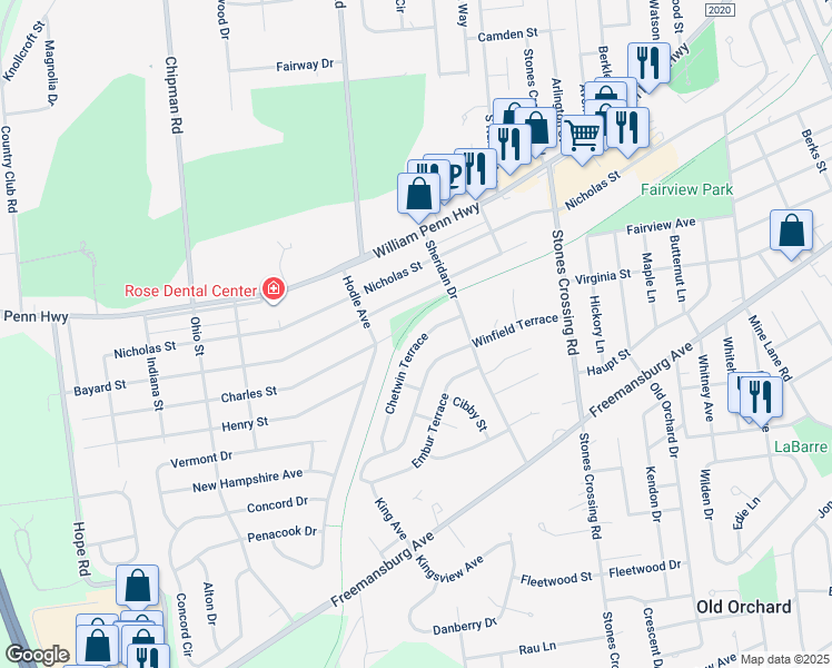 map of restaurants, bars, coffee shops, grocery stores, and more near 4313 Chetwin Terrace in Easton