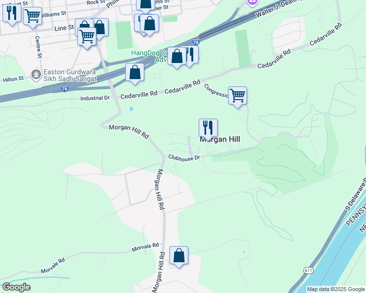 map of restaurants, bars, coffee shops, grocery stores, and more near 811 Eden Terrace in Easton