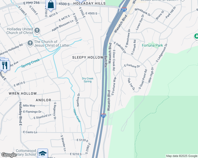 map of restaurants, bars, coffee shops, grocery stores, and more near 4755 Wallace Lane in Holladay