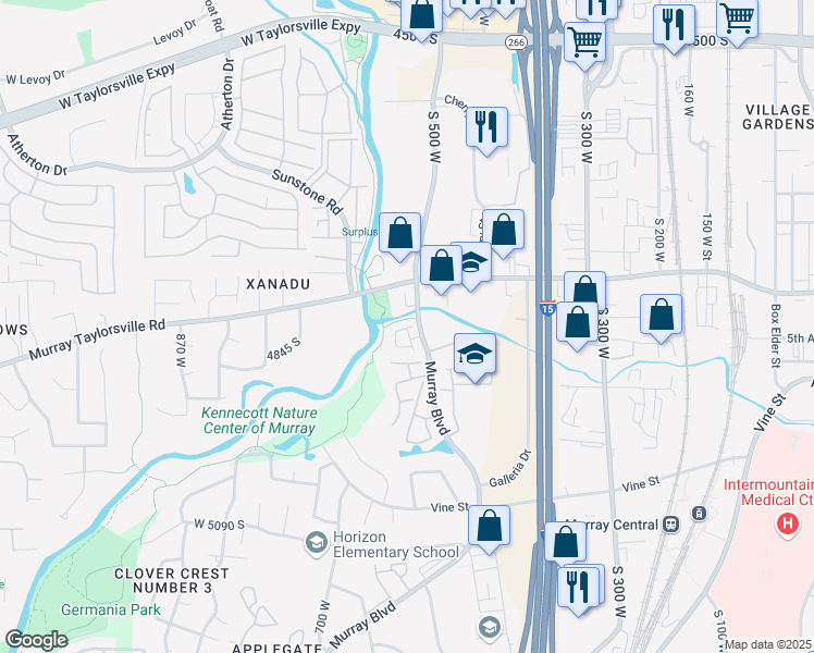 map of restaurants, bars, coffee shops, grocery stores, and more near Jordan River Parkway Trail in Taylorsville