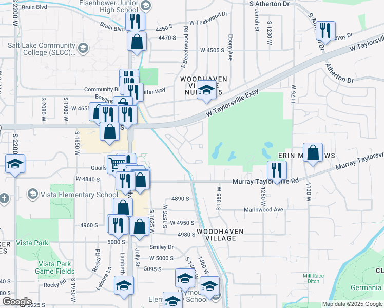map of restaurants, bars, coffee shops, grocery stores, and more near 1471 River Cross Court in Taylorsville