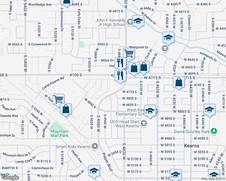 map of restaurants, bars, coffee shops, grocery stores, and more near 4851 West 4700 South in Kearns