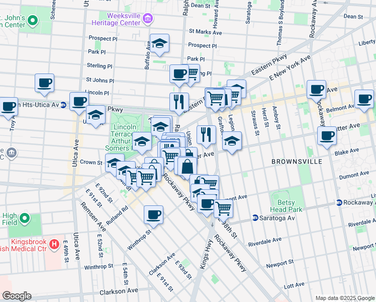 map of restaurants, bars, coffee shops, grocery stores, and more near 2037 Union Street in Brooklyn
