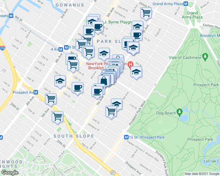 map of restaurants, bars, coffee shops, grocery stores, and more near 326 7th Avenue in Brooklyn