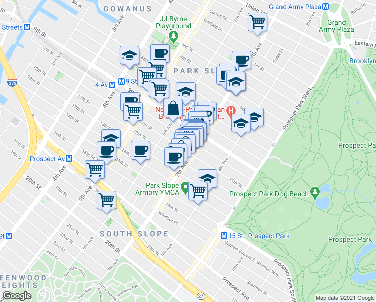 map of restaurants, bars, coffee shops, grocery stores, and more near 516 10th Street in Brooklyn