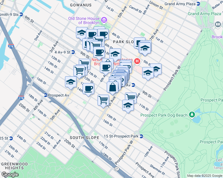map of restaurants, bars, coffee shops, grocery stores, and more near 516 10th Street in Brooklyn