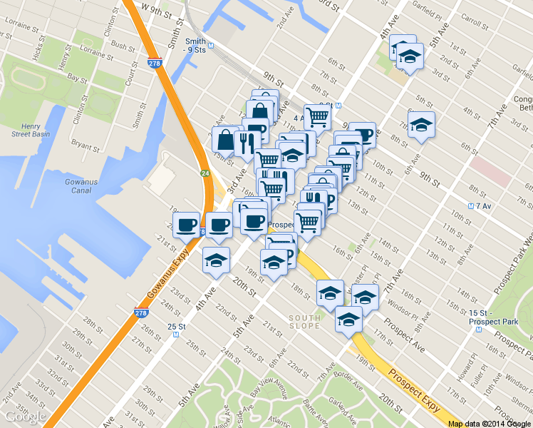 map of restaurants, bars, coffee shops, grocery stores, and more near in Brooklyn
