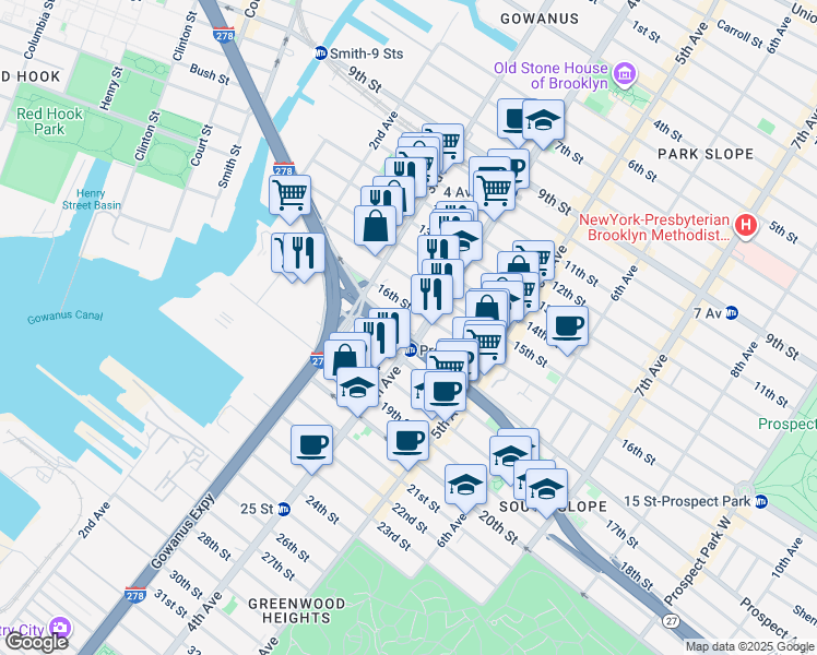 map of restaurants, bars, coffee shops, grocery stores, and more near 84 16th Street in Brooklyn