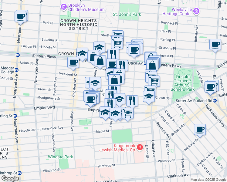 map of restaurants, bars, coffee shops, grocery stores, and more near 356 Troy Avenue in Brooklyn
