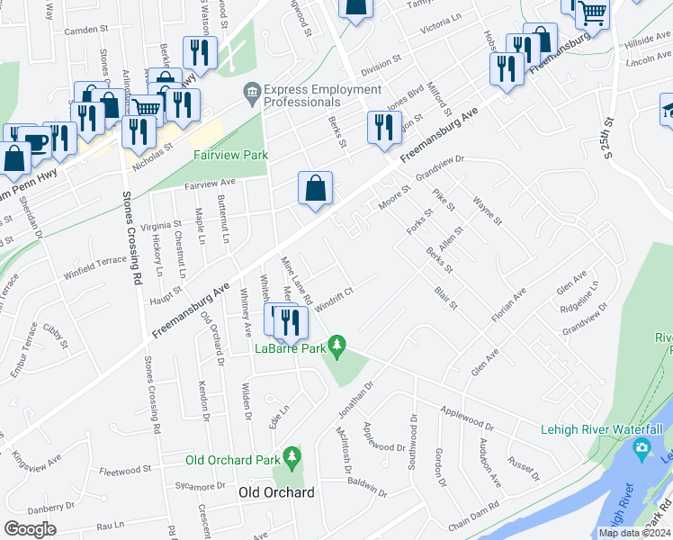 map of restaurants, bars, coffee shops, grocery stores, and more near 14 Starlight Drive in Easton