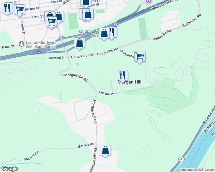 map of restaurants, bars, coffee shops, grocery stores, and more near 811 Eden Terrace in Easton