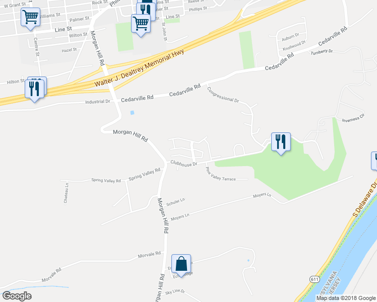 map of restaurants, bars, coffee shops, grocery stores, and more near 807 Eden Terrace in Easton