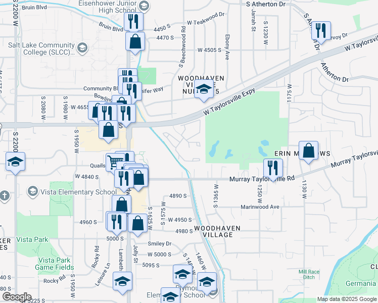 map of restaurants, bars, coffee shops, grocery stores, and more near 1471 River Cross Court in Taylorsville