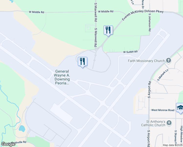 map of restaurants, bars, coffee shops, grocery stores, and more near 6100 West Everett M. Dirksen Parkway in Peoria