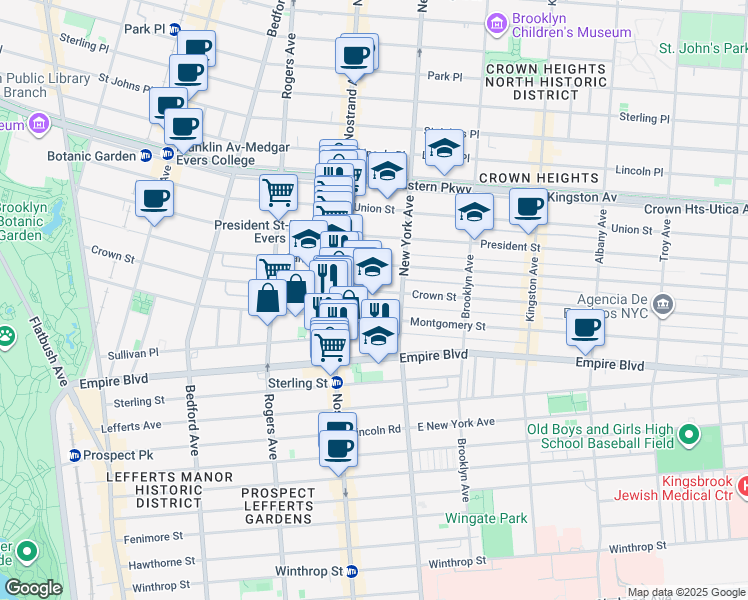 map of restaurants, bars, coffee shops, grocery stores, and more near 330 Crown Street in Brooklyn