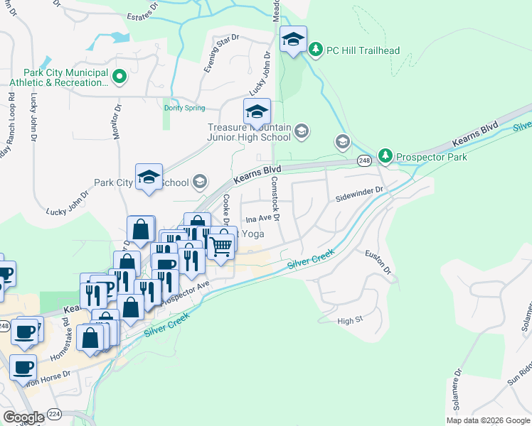 map of restaurants, bars, coffee shops, grocery stores, and more near 2268 Ina Avenue in Park City