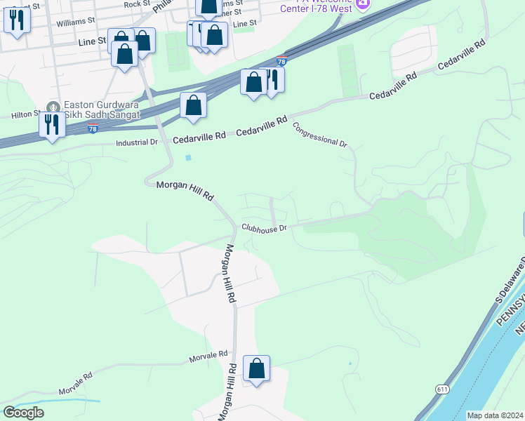 map of restaurants, bars, coffee shops, grocery stores, and more near 803 Eden Terrace in Easton