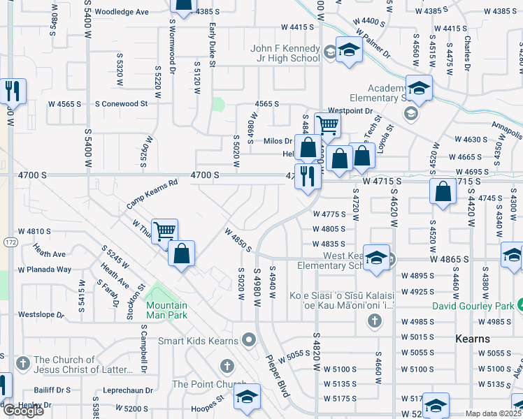 map of restaurants, bars, coffee shops, grocery stores, and more near 5075 West 4700 South in West Valley City
