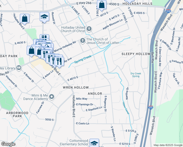 map of restaurants, bars, coffee shops, grocery stores, and more near 2657 East Valley View Avenue in Salt Lake City