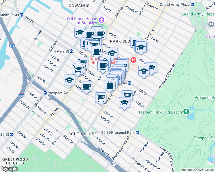 map of restaurants, bars, coffee shops, grocery stores, and more near 516 10th Street in Brooklyn