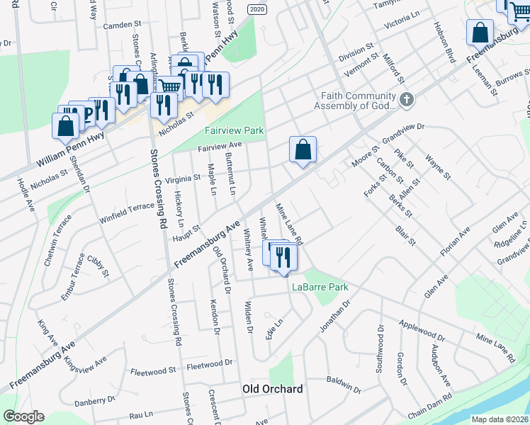 map of restaurants, bars, coffee shops, grocery stores, and more near 3515 Freemansburg Avenue in Easton
