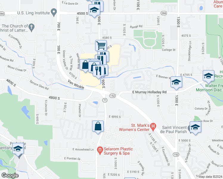 map of restaurants, bars, coffee shops, grocery stores, and more near 4781 900 East in Salt Lake City