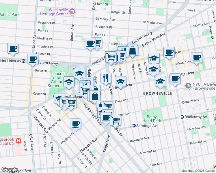 map of restaurants, bars, coffee shops, grocery stores, and more near in Brooklyn