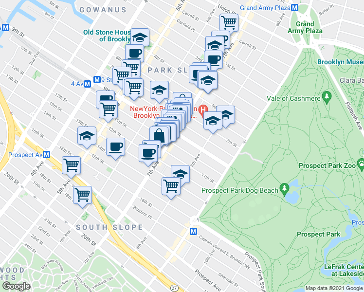 map of restaurants, bars, coffee shops, grocery stores, and more near 326 7th Avenue in Brooklyn