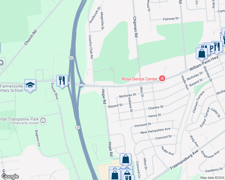 map of restaurants, bars, coffee shops, grocery stores, and more near 5100 William Penn Highway in Easton
