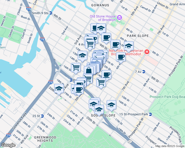 map of restaurants, bars, coffee shops, grocery stores, and more near 540 5th Avenue in Brooklyn