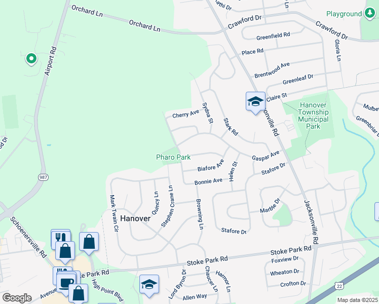 map of restaurants, bars, coffee shops, grocery stores, and more near 1360 Sycamore Avenue in Bethlehem