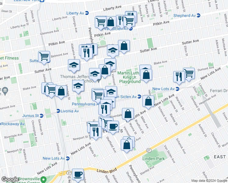 map of restaurants, bars, coffee shops, grocery stores, and more near 532 Vermont Street in Brooklyn