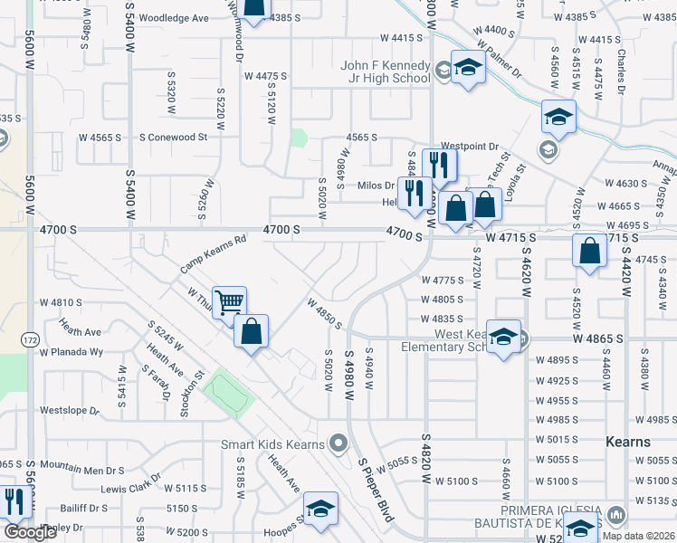 map of restaurants, bars, coffee shops, grocery stores, and more near 5075 West 4700 South in West Valley City