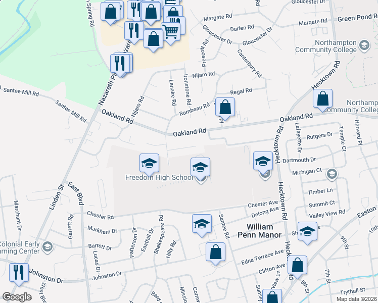 map of restaurants, bars, coffee shops, grocery stores, and more near 3049 Ridon Court in Bethlehem