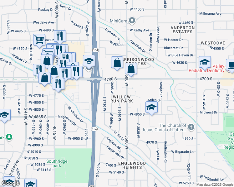map of restaurants, bars, coffee shops, grocery stores, and more near 3657 West 4700 South in Salt Lake City