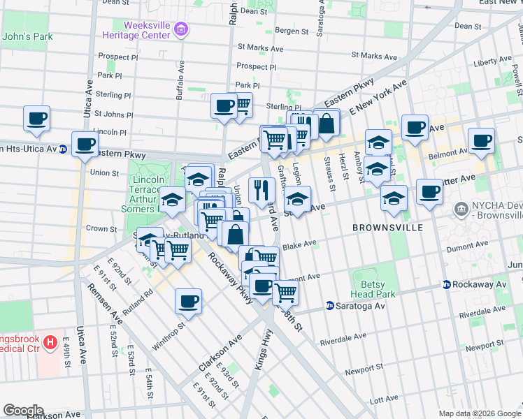 map of restaurants, bars, coffee shops, grocery stores, and more near in Brooklyn