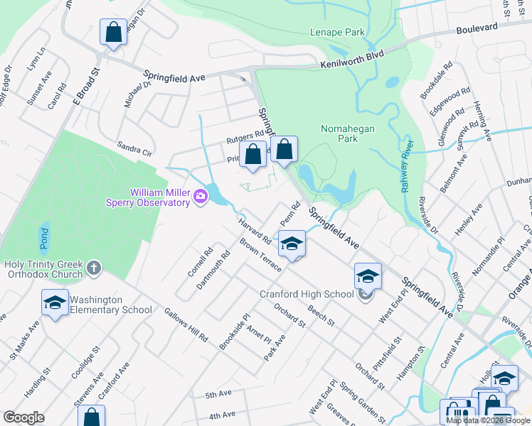 map of restaurants, bars, coffee shops, grocery stores, and more near 14 Yale Terrace in Cranford