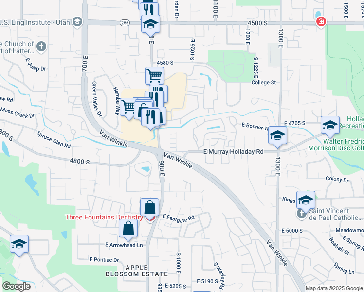 map of restaurants, bars, coffee shops, grocery stores, and more near 999 East Murray Holladay Road in Millcreek