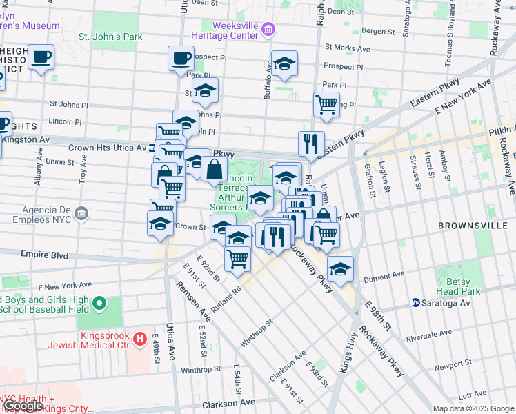 map of restaurants, bars, coffee shops, grocery stores, and more near 384 Buffalo Avenue in Brooklyn